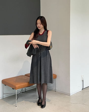 Madeu Color Matching Cardigan Rib Knit One Piece Set